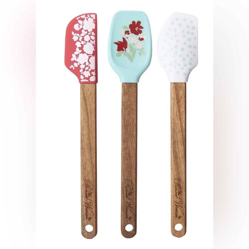 The Pioneer Woman 3-Piece Mini Spatulas with Acacia Wood Handles Set, Floral